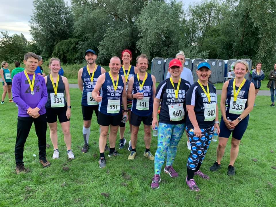 SRC team members with their medals after the Watermead 5 mile race 2021